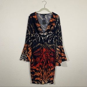 Ashley Stewart sz:14/16 Patterned Multicolor V-Neck Flared Bell Sleeve Dress